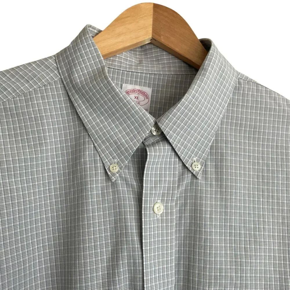 Brooks Brothers Mens‎ Shirt XL Blue Checked Button Up Preppy Travel Officewear